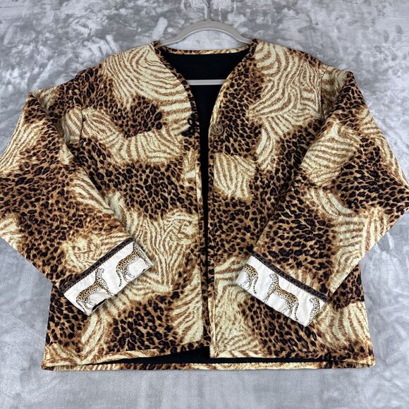 Handmade Quilted Jacket Women's‎ M Cheetah Print Wood Button Lined OOAK (1055) - Picture 1 of 9